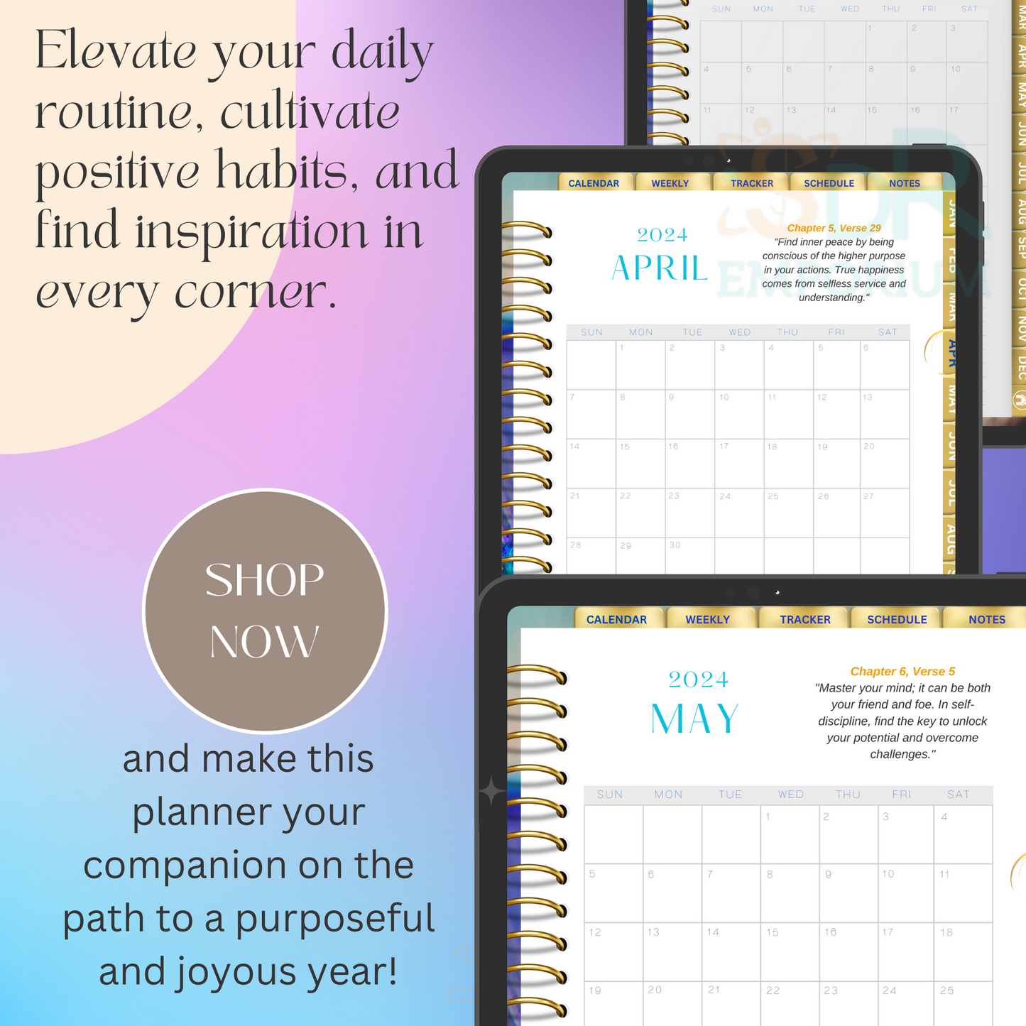 2024 Digital Planner - iPad Planner, Gita Inspired | Undated Weekly, Tracker, Schedule, Notes | Mindful Living,Inspirational, & Productivity